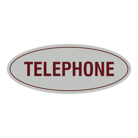 Signs ByLITA Oval TELEPHONE Sign (Light Grey / Burgundy) - Small 2x5"