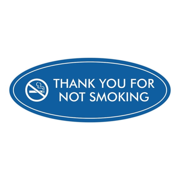 Signs ByLITA Oval THANK YOU FOR NOT SMOKING Sign (Blue) - Medium 2.75x7"