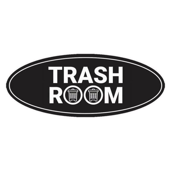 Signs ByLITA Oval Trash Room Sign - Laser-Engraved Lettering | Durable ABS Plastic | Vibrant Colors | Powerful Foam Tape (Black) - Small