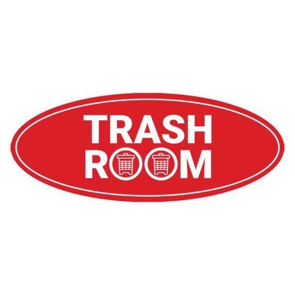 Signs ByLITA Oval Trash Room Sign - Laser-Engraved Lettering | Durable ABS Plastic | Vibrant Colors | Powerful Foam Tape (Red) - Large