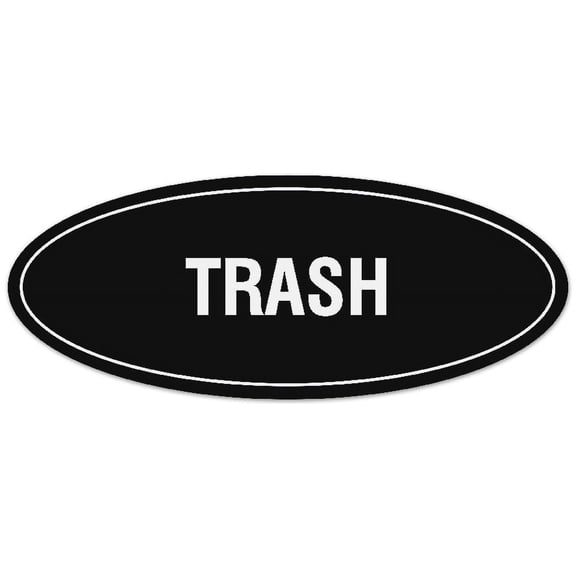 Signs ByLITA Oval Trash Sign - Laser-Engraved Lettering | Durable ABS Plastic | Vibrant Colors | Powerful Foam Tape (Black) - Small