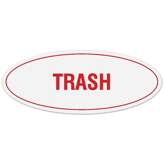 Signs ByLITA Oval Trash Sign - Laser-Engraved Lettering | Durable ABS Plastic | Vibrant Colors | Powerful Foam Tape (White/Red) - Large