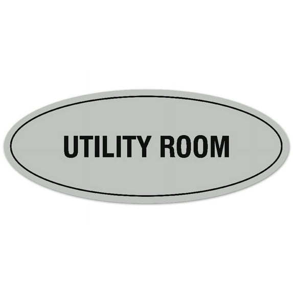 Signs ByLITA Oval Utility Room Sign - Laser-Engraved Lettering | Durable ABS Plastic | Vibrant Colors | Powerful Foam Tape (Lt Gray) - Medium
