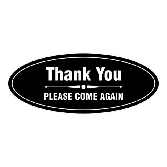 Signs ByLITA Oval thank you please come again with bar Sign (Black) - Medium