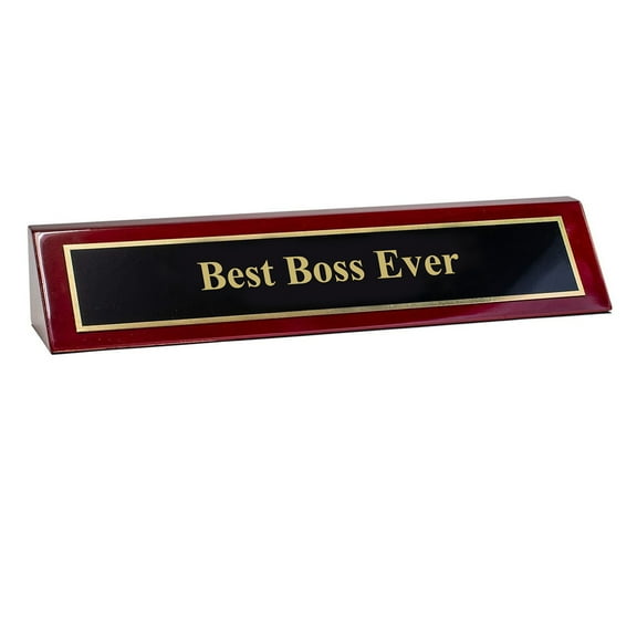 Signs ByLITA Piano Finished Rosewood Novelty Engraved Desk Name Plate 'Best Boss Ever', 2" x 8", Black/Gold Plate
