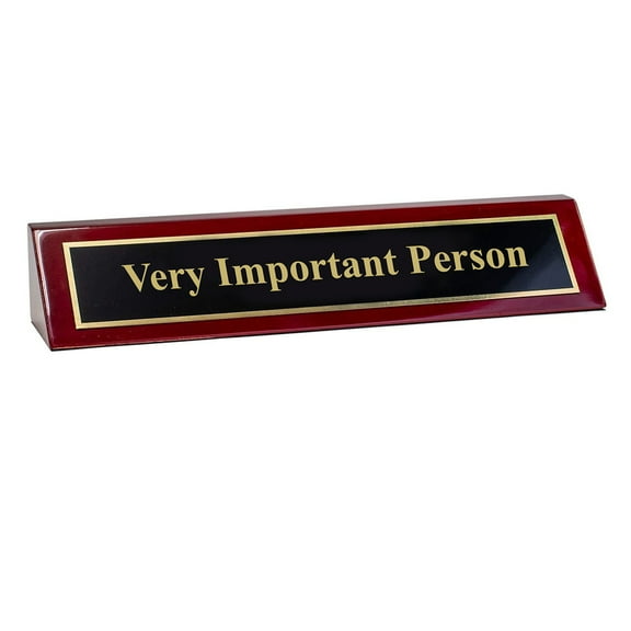 Signs ByLITA Piano Finished Rosewood Novelty Engraved Desk Name Plate 'Very Important Person', 2" x 8", Black/Gold Plate