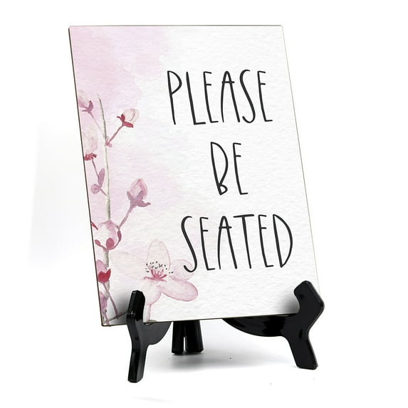 Signs ByLITA Please Be Seated Table Sign with Easel, Floral Vine Design (6 x 8")