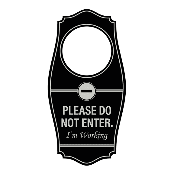 Signs ByLITA Please Don't Enter I'm Working Door Hanger - Black Silver, 4" x 8"
