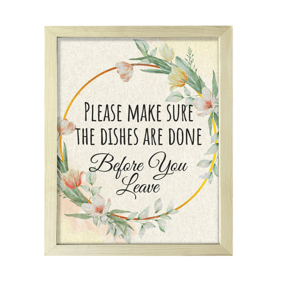 Signs ByLITA Please Make Sure The Dishes Are Done Before You Leave, 8 x 10 Wooden FRAMED Print Short Term Rentals Guest Signage Kitchen Hospitality Wall Art