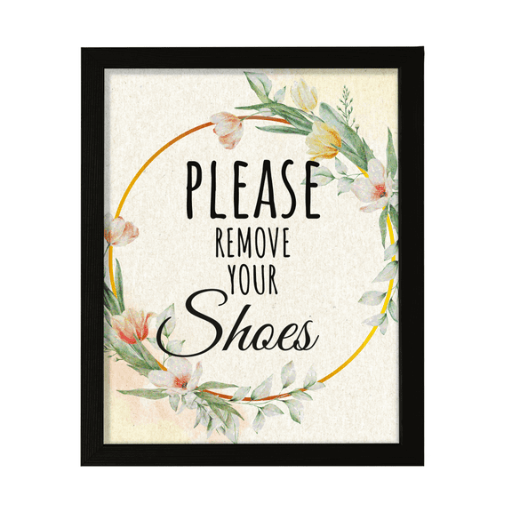 Signs ByLITA Please Remove Your Shoes, Floral 5 x 7 Black FRAMED Print Short Term Rentals Guest Signage Hospitality Wall Art