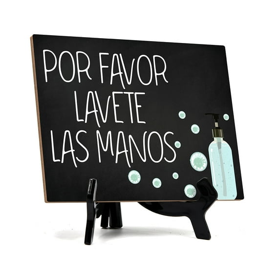 Signs ByLITA Por Favor Lavese Las Manos, Hygiene Sign, 6" x 8" (Black)