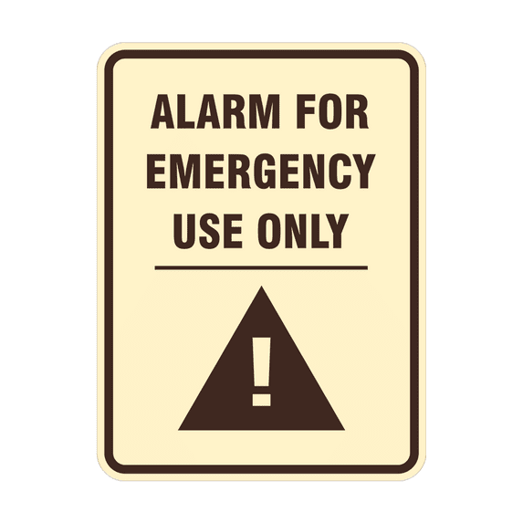Signs ByLITA Portrait Round Alarm for Emergency Use Only ABS Plastic | Laser Engraved | Easy Installation | Elegant Design Sign (Ivory/Dark Brown) - Medium