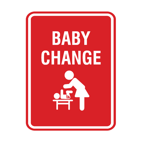 Signs ByLITA Portrait Round Baby Change Sign (Red) - Large