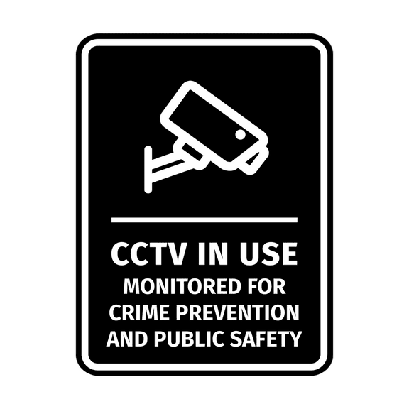 Signs ByLITA Portrait Round CCTV in Use Monitored for Crime Prevention and public safety ABS Plastic | Laser Engraved | Easy Installation | Elegant Design Sign (Black) - Small
