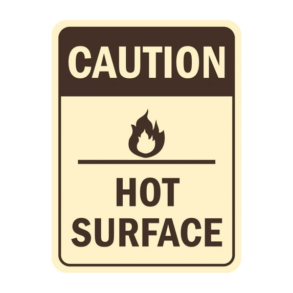 Signs ByLITA Portrait Round Caution Hot Surface Sign (Ivory/Dark Brown) - Medium