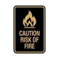thumbnail image 1 of Signs ByLITA Portrait Round Caution Risk Of Fire Sign (Black Gold) - Large, 1 of 5