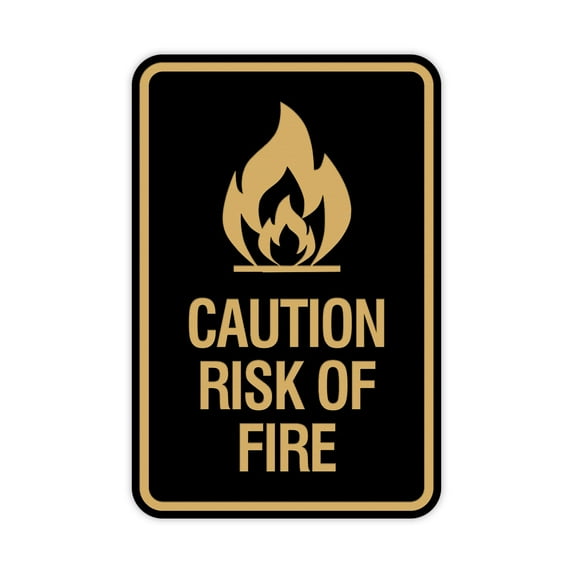 Signs ByLITA Portrait Round Caution Risk Of Fire Sign (Black /Gold) - Small