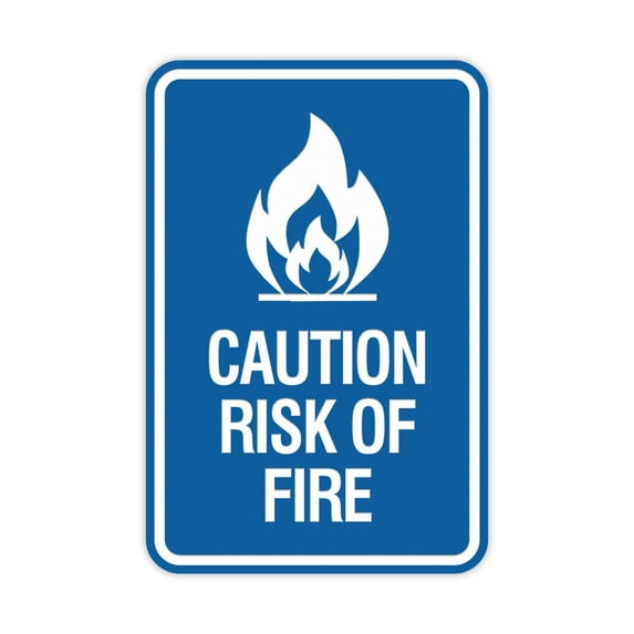 Signs ByLITA Portrait Round Caution Risk Of Fire Sign (Blue) - Medium