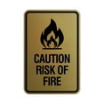 thumbnail image 1 of Signs ByLITA Portrait Round Caution Risk Of Fire Sign (Brushed Gold) - Small, 1 of 5