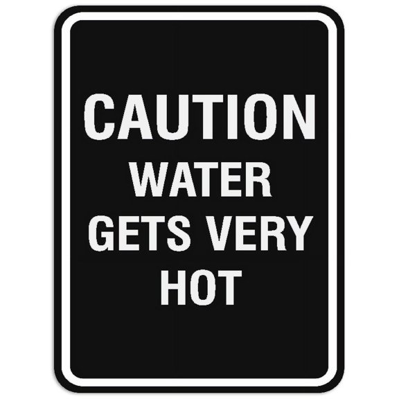 Signs ByLITA Portrait Round Caution water gets hot Sign - Laser-Engraved Lettering | Durable ABS Plastic | Vibrant Colors | Powerful Foam Tape (Black) - Large