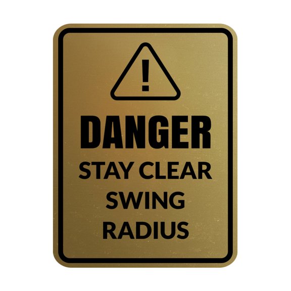 Signs ByLITA Portrait Round Danger Stay Clear Swing Radius Door or Wall Sign Easy Installation | Health And Safety | Building And Danger Sign (Brushed Gold) - Small