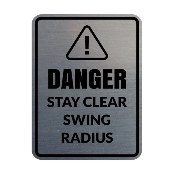 Signs ByLITA Portrait Round Danger Stay Clear Swing Radius Door or Wall Sign Easy Installation | Health And Safety | Building And Danger Sign (Brushed Silver) - Small