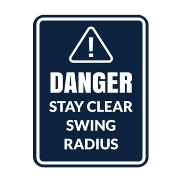Signs ByLITA Portrait Round Danger Stay Clear Swing Radius Door or Wall Sign Easy Installation | Health And Safety | Building And Danger Sign (Navy Blue / White) - Large