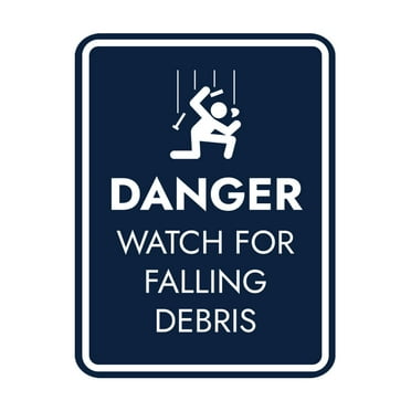 Signs ByLITA Portrait Round Danger Watch For Falling Debris Door or Wall Sign Easy Installation | Health And Safety | Building And Danger Sign (Navy Blue / White) - Large