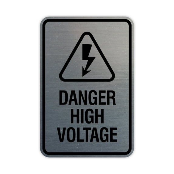 Signs ByLITA Portrait Round Danger high voltage Sign (Brushed Silver) - Medium