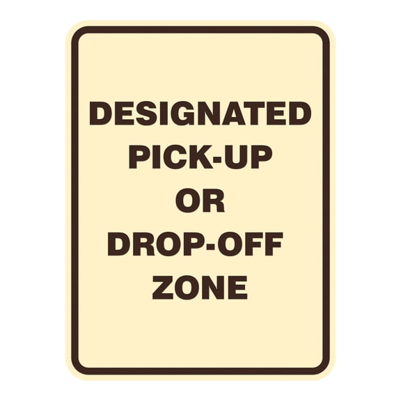 Signs ByLITA Portrait Round Designated Pick-Up Drop-Off Zone ABS Plastic | Laser Engraved | Easy Installation | Elegant Design Sign (Ivory/Dark Brown) - Small