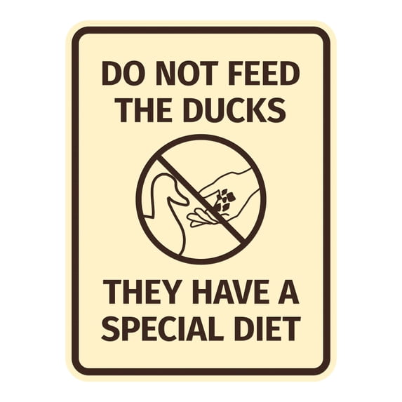 Signs ByLITA Portrait Round Do Not Feed the Ducks, They Have a Special Diet ABS Plastic | Laser Engraved | Easy Installation | Elegant Design Sign (Ivory/Dark Brown) - Medium
