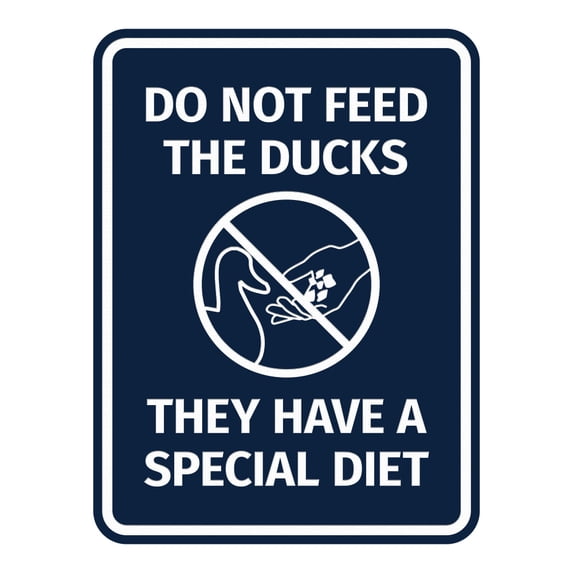 Signs ByLITA Portrait Round Do Not Feed the Ducks, They Have a Special Diet ABS Plastic | Laser Engraved | Easy Installation | Elegant Design Sign (Navy Blue / White) - Large
