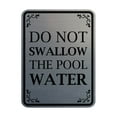 thumbnail image 1 of Signs ByLITA Portrait Round Do Not Swallow The Pool Water Door or Wall Sign Durable ABS Plastic | Laser Engraved | Easy Installation | Elegant Design | Pool Safety Sign (Brushed Silver) - Large, 1 of 8