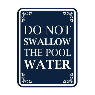 Signs ByLITA Portrait Round Do Not Swallow The Pool Water Door or Wall Sign Durable ABS Plastic | Laser Engraved | Easy Installation | Elegant Design | Pool Safety Sign (Navy Blue / White) - Large
