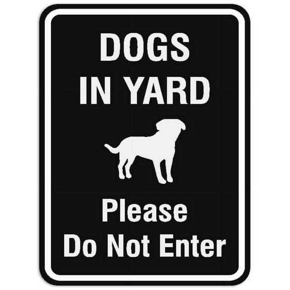 Signs ByLITA Portrait Round Dogs in yard please do not enter Sign - Laser-Engraved Lettering | Durable ABS Plastic | Vibrant Colors | Powerful Foam Tape (Black) - Large
