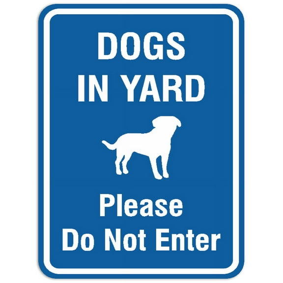 Signs ByLITA Portrait Round Dogs in yard please do not enter Sign - Laser-Engraved Lettering | Durable ABS Plastic | Vibrant Colors | Powerful Foam Tape (Blue) - Medium