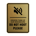 thumbnail image 1 of Signs ByLITA Portrait Round Drivers Think of our Neighbours Do Not Hoot Please ABS Plastic | Laser Engraved | Easy Installation | Elegant Design Sign (Brushed Gold) - Small, 1 of 8
