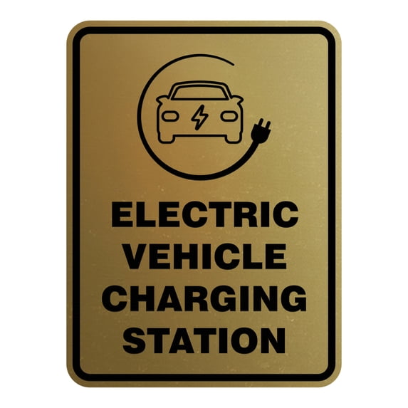 Signs ByLITA Portrait Round Electric Vehicle Charging Station ABS Plastic | Laser Engraved | Easy Installation | Elegant Design Sign (Brushed Gold) - Medium