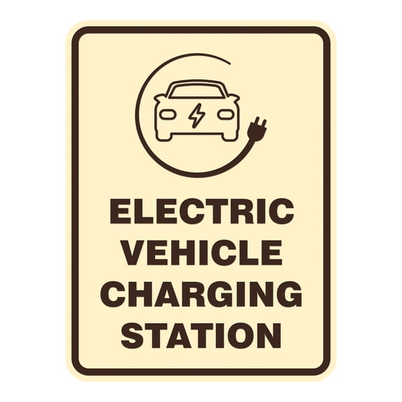 Signs ByLITA Portrait Round Electric Vehicle Charging Station ABS Plastic | Laser Engraved | Easy Installation | Elegant Design Sign (Ivory/Dark Brown) - Small