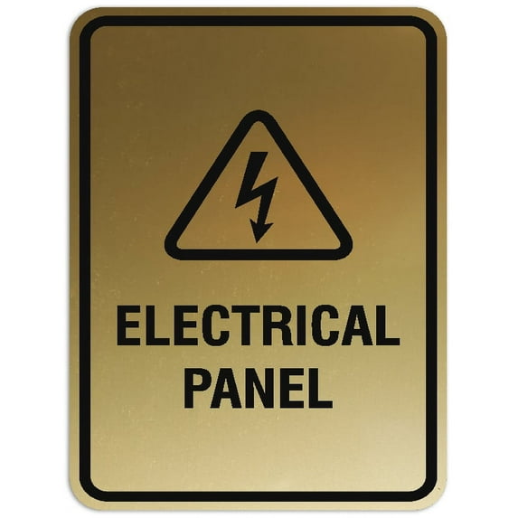 Signs ByLITA Portrait Round Electrical panel Sign - Laser-Engraved Lettering | Durable ABS Plastic | Vibrant Colors | Powerful Foam Tape (Brushed Gold) - Large