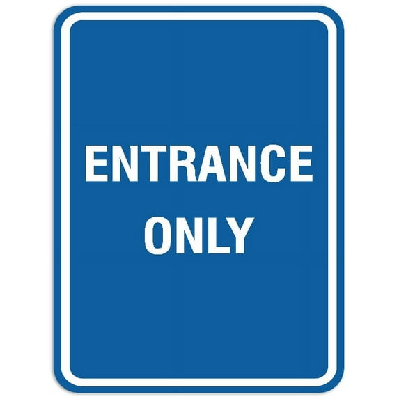 Signs ByLITA Portrait Round Entrance Only Sign - Laser-Engraved Lettering | Durable ABS Plastic | Vibrant Colors | Powerful Foam Tape (Blue) - Large