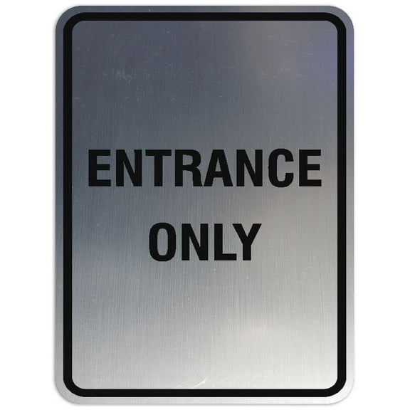 Signs ByLITA Portrait Round Entrance Only Sign - Laser-Engraved Lettering | Durable ABS Plastic | Vibrant Colors | Powerful Foam Tape (Brushed Silver) - Medium