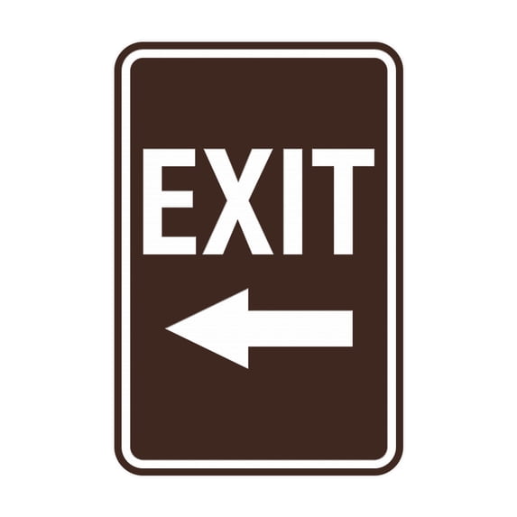 Signs ByLITA Portrait Round Exit Left Arrow Sign with Adhesive Tape (Dark Brown) - Small