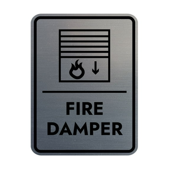 Signs ByLITA Portrait Round Fire Damper Door or Wall Sign Easy Installation | Health And Safety | Building And Danger Sign (Brushed Silver) - Large