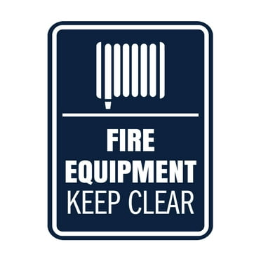 Signs ByLITA Portrait Round Fire Equipment Keep Clear Door or Wall Sign Easy Installation | Health And Safety | Building And Danger Sign (Navy Blue / White) - Large