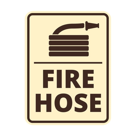 Signs ByLITA Portrait Round Fire Hose Door or Wall Sign Easy Installation | Health And Safety | Building And Danger Sign (Ivory/Dark Brown) - Small