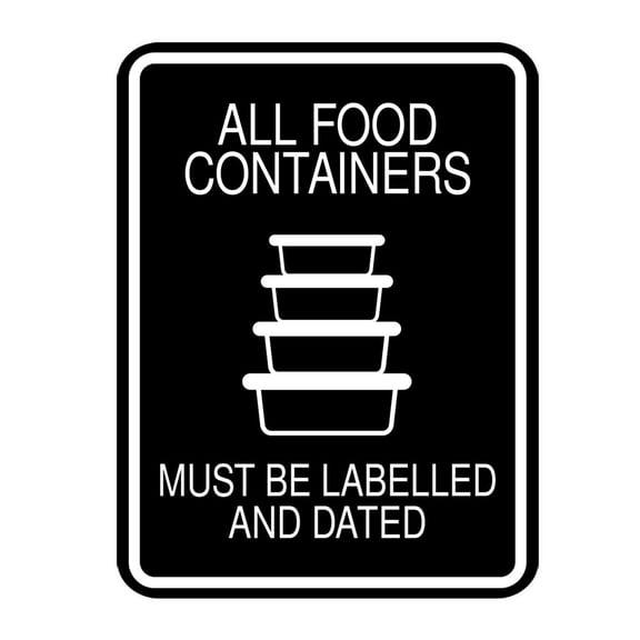 Signs ByLITA Portrait Round All Food Containers Must Be Labelled and Dated Door or Wall Sign Durable ABS Plastic | Laser Engraved | Easy Installation | Kitchen | Hygiene Sign (Black) - Small