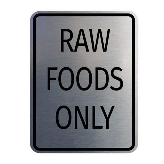 Signs ByLITA Portrait Round Food Preparation Area: Raw Foods Only Door or Wall Sign Durable ABS Plastic | Laser Engraved | Easy Installation | Kitchen | Hygiene Sign (Brushed Silver) - Small