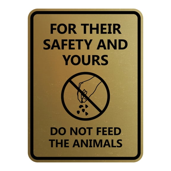 Signs ByLITA Portrait Round For Their Safety and Yours Do Not Feed The Animals ABS Plastic | Laser Engraved | Easy Installation | Elegant Design Sign (Brushed Gold) - Medium