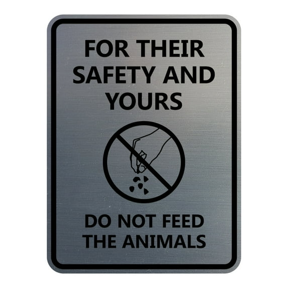 Signs ByLITA Portrait Round For Their Safety and Yours Do Not Feed The Animals ABS Plastic | Laser Engraved | Easy Installation | Elegant Design Sign (Brushed Silver) - Large